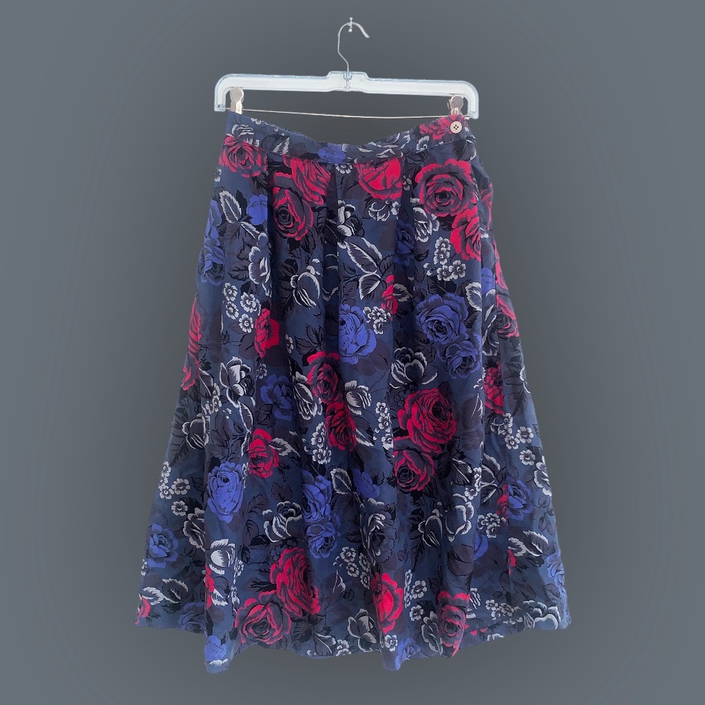 Vintage, Floral, Grey and Purple Wrap Skirt